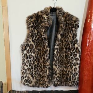 Leopard Print Faux Fur Vest Reversible Vegan Leather
